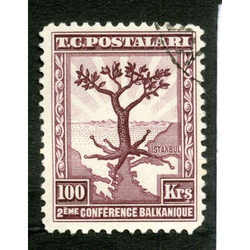 Timbre Oblitéré T.C.Postalari, 2 Ème Conférence Balkanique, Istanbul, 100 Krs