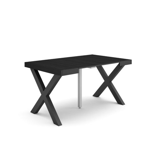 Table Console Extensible, Console Meuble, 140, Pour 6 Personnes, Pieds Bois Massif, Style Moderne, Noir