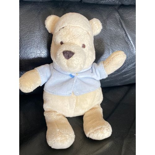 DOUDOU WINNIE L'OURSON BLANC CRÉME PULL BLEU DISNEY 19CM