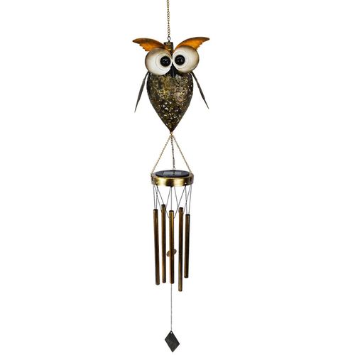 Décor extérieur en bronze rétro de carillon de vent de hiboux, carillon éolien d'animal en métal commémoratif pour la décoration de jardin