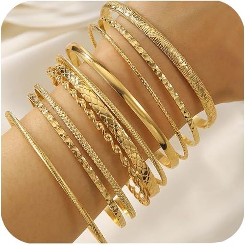 10 Pièces Bracelets À Manchette Or Pour Femme,Multi Empilable Manchette Or Large De Bracelet Gros Bracelet Joncs En Métal Texturé Bracelets Bijoux Pour Femmes Et Filles.[J184]