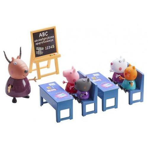 Coffret Ecole Salle De Classe Peppa Pig : 5 Figurines, Tableau, Bancs, Tables - Set Jouet Prescolaire Enfant + Carte Animaux