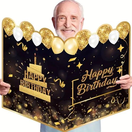 Grande Carte Anniversaire Femme Homme XXL,55.6 x 40cm,Carte de Voeux Personnalisée Geante Noir Or,Happy Birthday Card,Idee Cadeau Anniversaire Humour Drole Adulte