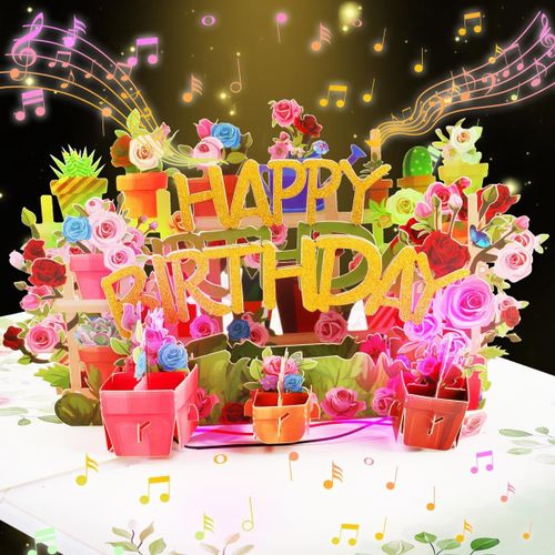 Carte d'anniversaire musicale 3D pour femme,cartes d'anniversaire pop-up pour maman,cartes de v?ux d'anniversaire pour femme,grand-mère