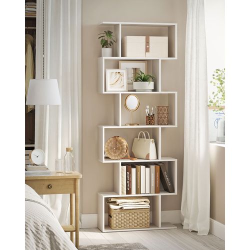 Bibliothèque, Étagère À 6 Niveau, Meuble De Rangement, Cloison Séparateur, Style Moderne, Blanc