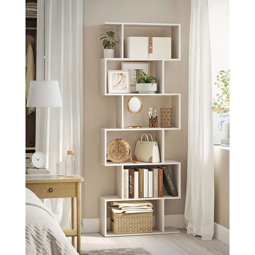 Bibliothèque, Étagère À 6 Niveau, Meuble De Rangement, Cloison Séparateur, Style Moderne, Blanc