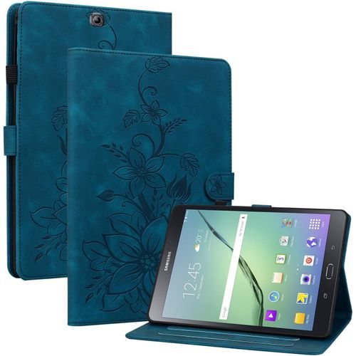 Coque Pour Samsung Galaxy Tab S2 9.7 Pouces 2015 Modèle Sm-T810 / T815, Multi-Angles De Visualisation Housse De Protection En Similicuir Avec Porte-Carte Couverture Motif Lys, Bleu[Sel6273720]