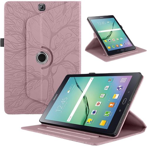 Coque Pour Tablette Samsung Galaxy Tab S2 9.7"" 2015 Sm-T810/T815 Étui Housse Pu Cuir 360°Rotatif Support Protection Coque Pour Samsung Galaxy Tab S2 Cover, Rose Gold Arbre[Sel6273936]