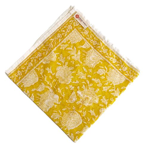 Echarpe Foulard Bandana "Cochin" Voile De Coton Indien Block Print 50x50 Centimètres