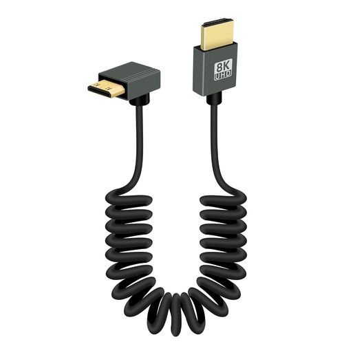 Câble Mini Hdmi À Hdmi Court Enroulé À 90 Degrés, Angle Ascendant 48Gbps Haute Vitesse Mini Hdmi2.1 Support 8K@60Hz, Compatible Avec Les Caméscopes, Les Moniteurs (Vers Le Haut)[GBP6272841]