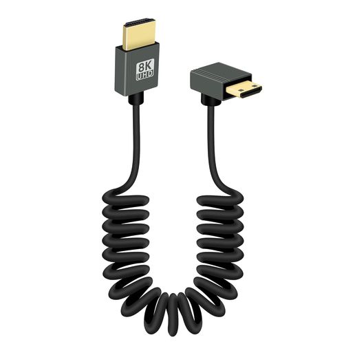 Câble Mini Hdmi À Hdmi Court Enroulé À 90 Degrés, Angle Descendant 48Gbps Haute Vitesse Mini Hdmi2.1 Support 8K@60Hz, Compatible Avec Les Caméscopes, Les Moniteurs (Vers Le Bas)[GBP6272843]