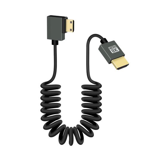 Câble Mini Hdmi À Hdmi Court Enroulé À 90 Degrés, Angle Droit 48Gbps Haute Vitesse Mini Hdmi2.1 Support 8K@60Hz, Compatible Avec Les Caméscopes, Les Moniteurs (Droite)[GBP6272839]