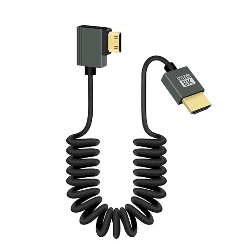 Câble Mini Hdmi À Hdmi Court Enroulé À 90 Degrés, Angle Gauche 48Gbps Haute Vitesse Mini Hdmi2.1 Support 8K@60Hz, Compatible Avec Les Caméscopes, Les Moniteurs (Gauche)[GBP6272840]