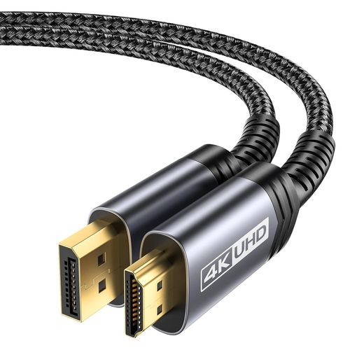 Câble Displayport Vers Hdmi 3M,4K@30Hz,2K@60Hz,1080P@120Hz Nylon Tressé -Connecteurs Plaqués Or 24K, Dp Vers Hdmi (Audio&Vidéo) Pour Ordinateur De Dell, Amd, Nvidia, Hp Elitebook, [GBP6270073]