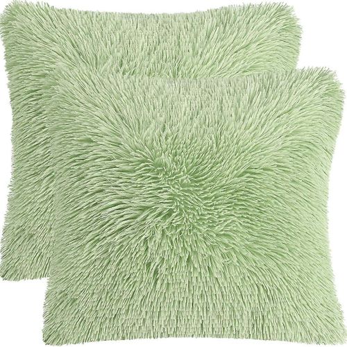 Housses De Coussin En Fourrure Douce Et Pelucheuse, Taies D'oreiller Pour Canapé, Chambre À Coucher, Siège De Voiture (Vert), 2 Pièces