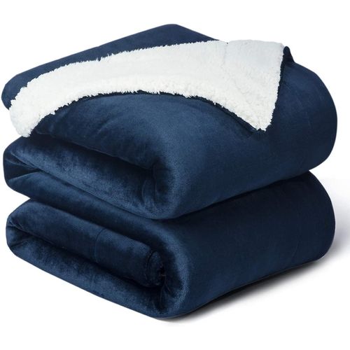 Couverture Polaire D'hiver, Couvertures Solides Et Moelleuses Pour Lit, Canapé Double (Bleu)