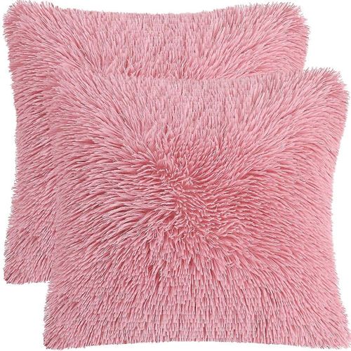 Housses De Coussin En Fourrure Douce Et Pelucheuse, Taies D'oreiller Pour Canapé, Chambre À Coucher, Siège De Voiture (Rose), 2 Pièces