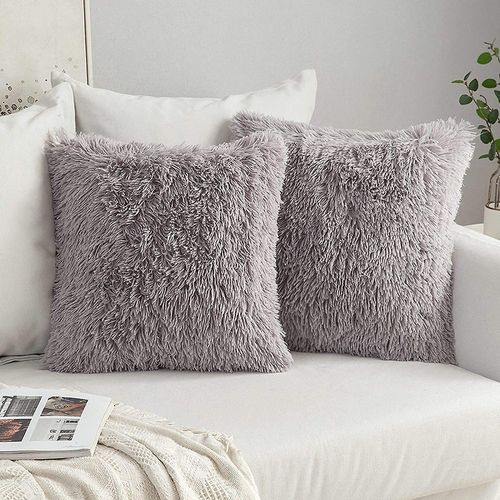 Housses De Coussin En Fourrure Douce Et Pelucheuse, Taies D'oreiller Pour Canapé, Chambre À Coucher, Siège De Voiture (Gris), 2 Pièces