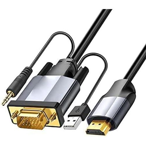 Câble Adaptateur Vga Vers Hdmi Avec Audio, Convertit La Source Vga (Pc) Dans Le Connecteur Hdmi (Tv/Moniteur) 1080P, Câble Adaptateur Vidéo Pour Ordinateur, Projecteur (5 M)[GBP6271326]