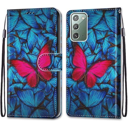 Pochette Coque Pour Samsung Note20 Etui En Cuir Flip Pu Avec Tpu Silicone Antichoc Housse Support Portable Wallet Coque Elegant Protection Etui Pour Samsung Galaxy Note20,Papillon Rouge