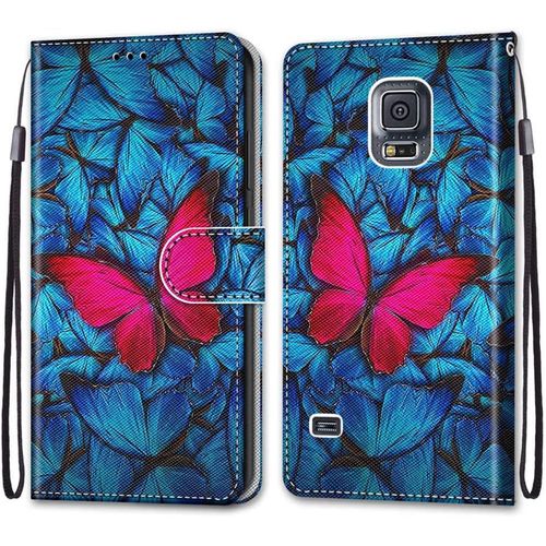 Pochette Coque Pour Samsung Galaxy S5 Etui En Cuir Flip Pu Avec Tpu Silicone Antichoc Housse Support Portable Wallet Coque Elegant Protection Etui Pour Samsung Galaxy S5,Papillon Rouge