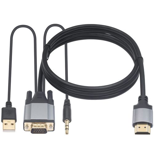 Câble Vga Vers Hdmi Avec Port Audio 3,5 Mm Et Usb 2.0 - Convertisseur 1080P Pour Moniteur, Tv, Ordinateur - 1,5 M[GBP6277603]