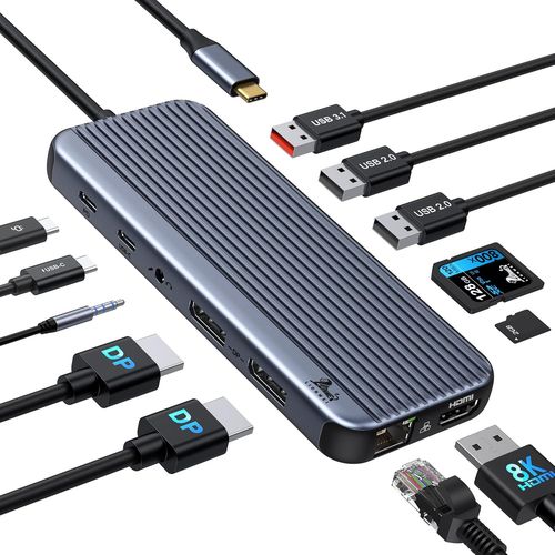 Dual Dp Docking Stationtriple Écran Multiport Hub Usb C 12 En 1 Avec 2 Displayport 8K, 4K Hdmi, Usb3.1 10Gbps, 100W Pd, Ethernet, Lecteur De Carte Sd/Tf,Audio,Adaptateur Usb C[GBP6275279]