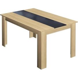 Table À Manger Vegas 6 Personnes Imitation Hêtre Et Noire 140 Cm -