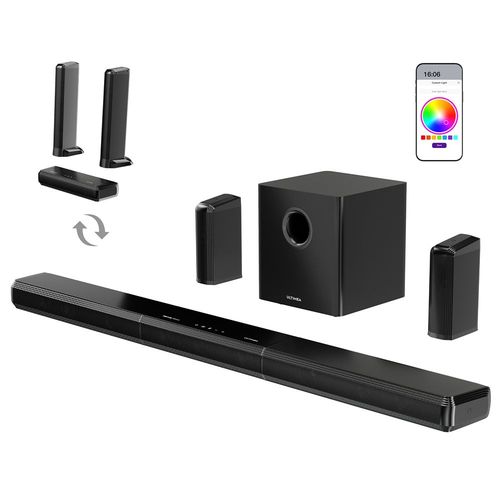 Barre de son Ultimea Apollo S90 9.1 canaux, Dolby Atmos, puissance de crête de 470 W, éclairage RVB, contrôle par application, 121 matrices d'égalisation prédéfinies, Bluetooth 5.3, design détachable