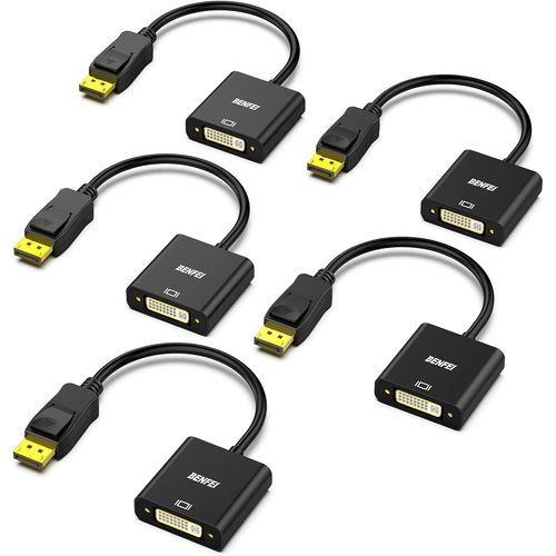 Adaptateur Displayport Vers Dvi, Convertisseur Displayport Vers Dvi-D Mâle Vers Femelle Noir Compatible Pour Lenovo, Dell, Hp Et Autres Marques, 5Pcs[GBP6278267]