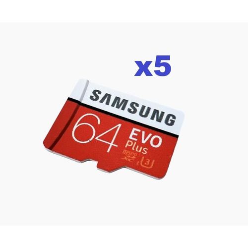 Lot de 5 Samsung Evo plus micro SD 64Go Carte mémoire micro SD SDXC classe 10 U1 sans l'emballage (en vrac) 100MB/s