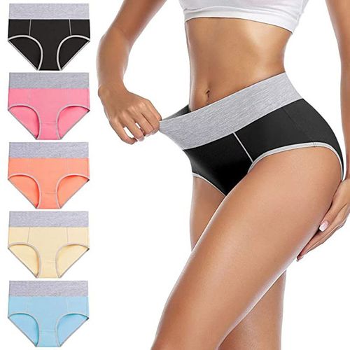 Sous-Vêtements En Coton Taille Haute Pour Femmes Culottes Respirantes Douces Culottes Extensibles Regular & Plus Size 5-Pack (L)