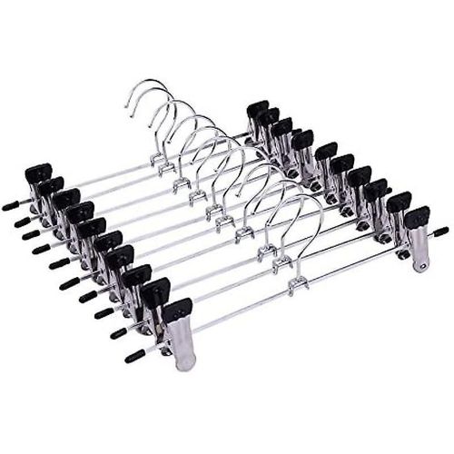 Lot De 10 Cintres En Métal - Cintres Pour Pantalons - 28,5 Cm De Large - Clip Caoutchouté - Pince En Métal - Cintre Jupe Antidérapant