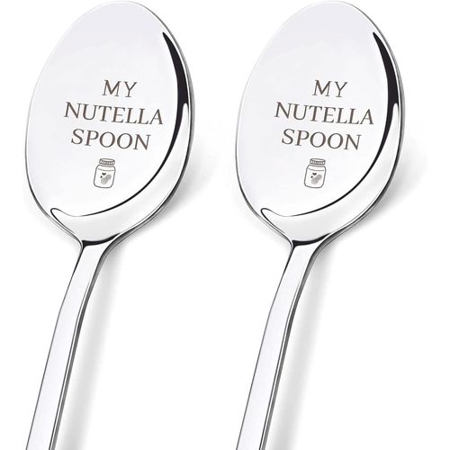 2 Pièces Cuillères Gravées Au Solides Lisses En Acier Inox Avec Inscription Claire My Nutella Spoon Inclus Un Coffret Pour Amoureux Cadeau De Mariage D'anniversaire Amateurs De Noix