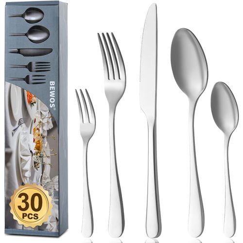 Couverts De Table En Argent Mat Pour 6,Couvert De 30 Pièces Comprenant Couteau,Fourchette,Cuillère,Acier Inoxydable,Set De Couverts Utilisé Dans Les Maisons,Lavable Au Lave-Vaisselle