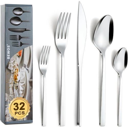 Set De Couverts Pour 6 Personen,30 Pièces En Acier Inoxydable,Set De Couverts Incluant Couteau,Fourchette,Cuillère,Poli,Brillant,Lavable En Lave-Vaisselle