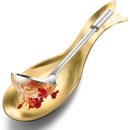 Repose-Cuillère En Acier Inoxydable Pour Cuisinière & Plan De Travail-Support De Grandes Ustensiles Pour Cuillères,Spatules & Louches-Antirouille & Passe Au Lave-Vaisselle (Or)