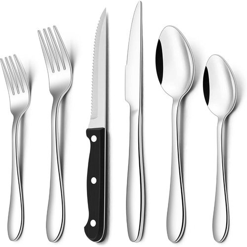 Couverts De Table, Lot De 36 Couverts En Acier Inoxydable Avec Couteaux À Steak,Set De Couverts Avec Fourchette,Couteau,Cuillère Pour 6 Personnes