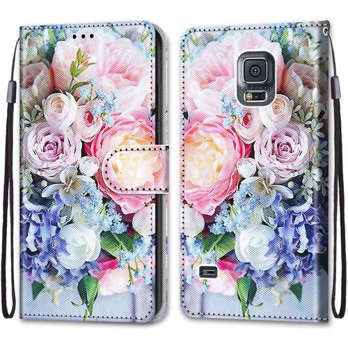 Pochette Coque Pour Samsung Galaxy S5 Etui En Cuir Flip Lirves Pu Avec Tpu Silicone Antichoc Housse Support Portable Wallet Elegant Protection Etui Pour Samsung Galaxy S5 5.1"",Bouquet