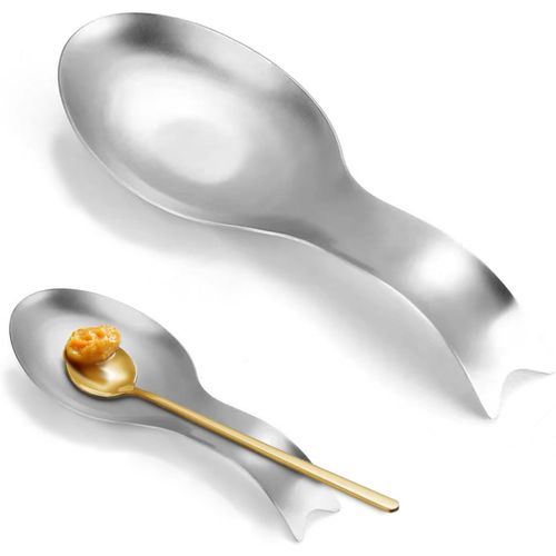Repose-Cuillère En Acier Inoxydable Pour Cuisinière & Plan De Travail-Support De Grandes Ustensiles Pour Cuillères,Spatules & Louches-Antirouille & Passe Au Lave-Vaisselle (Argenté)