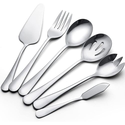 6 Pièces Couverts Ensemble De Service,Couverts En Acier Inoxydable Cuillères À Servir Argent Cuisine Cuisson Outils Gâteau Beurre Couteau Cuillère Fourchette Pour La Maison Buffet Partie