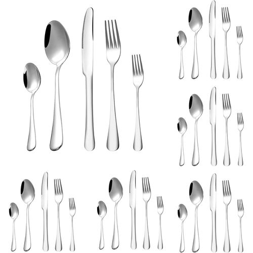Couverts De Table,Ensemble De Couverts Inox 30 Pièces,Ensemble De Table Complet Pour 6 Personnes,Couvert Comprenant Cuillère,Couteau,Fourchette,Set Couverts De Table Inox,Poli Miroir