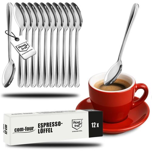 12x cuillères à expresso en acier inoxydable-couverts de table élégants au design simple-cuillères à café-cuillères à dessert-service à thé (12 pièces-cuillère à expresso 12cm)