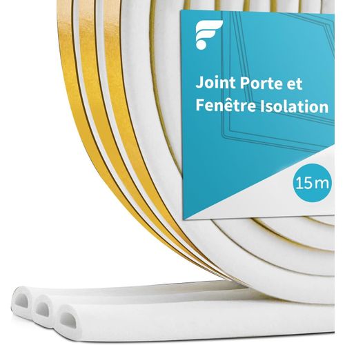 Joint Fenetre Porte Isolation 15M,9mm(L) X 6mm(H) Joint de Porte d'Entrée anti Froid Mousse Adhésif Caoutchouc Calfeutrage Joint pour Isolante Froid,Bruit,Preuve de Collision (15M Blanc)