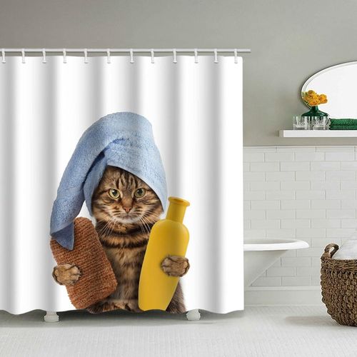 Rideau De Douche, Rideau De Douche En Tissu Chat Bleu Rideau De Cabine De Douche Avec 12 Crochets Pour Maison Hôtel Lavable En Machine Rideau De Douche Imperméable Pour Salle De Bain (182,9 X 182,9 Cm
