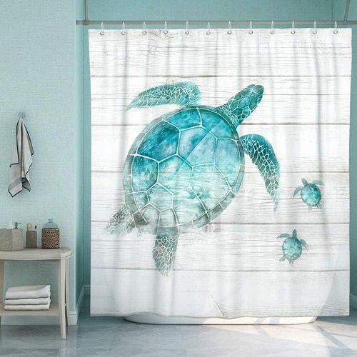 Rideau De Douche, Tortue De Mer Rideau De Salle De Bain Avec 12 Crochets Rideau De Douche En Tissu Pour Maison Hôtel Lavable En Machine Imperméable Salle De Bain Rideau De Douche (72"" ??X 72"")