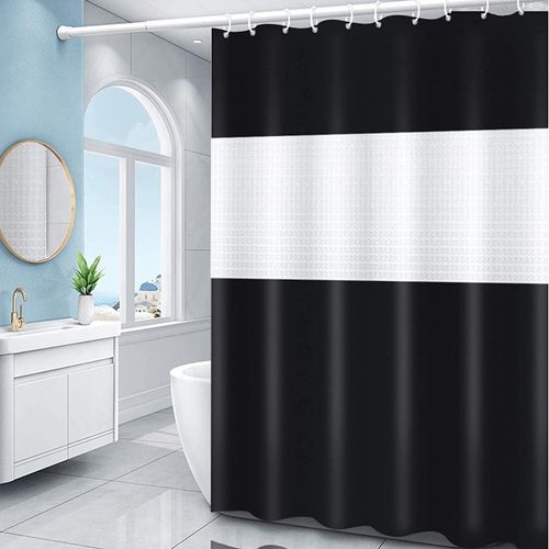 Rideau De Douche, Doublure De Rideau De Douche En Tissu, Rideau De Douche Noir Avec 12 Crochets Pour La Maison, L'hôtel, Lavable En Machine, Rideau De Douche Imperméable Pour Salle De Bain (182,9 X 19