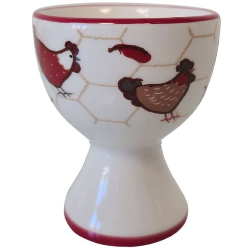 Coquetier Blanc En Céramique Motif Poules