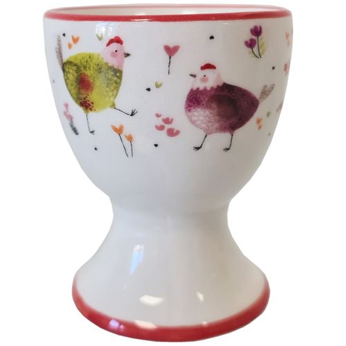 Coquetier Blanc En Céramique Motif Poules