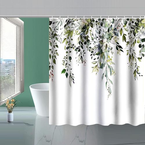 Rideau De Douche, Rideau De Douche En Tissu, Rideau De Compartiment De Douche Avec Rideau De Douche En Feuille D'eucalyptus À 12 Crochets Pour La Maison, L'hôtel, Le Rideau De Douche, Rideau De Douche